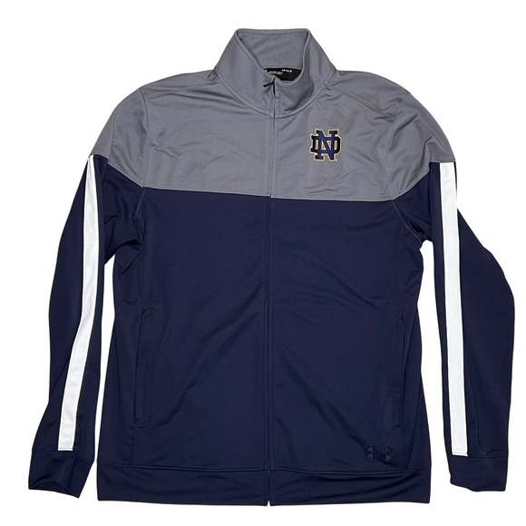 Under Armour Other - Notre Dame Fighting Irish Under Armour Mens L Full Zip Up Jacket Navy Gray Logo